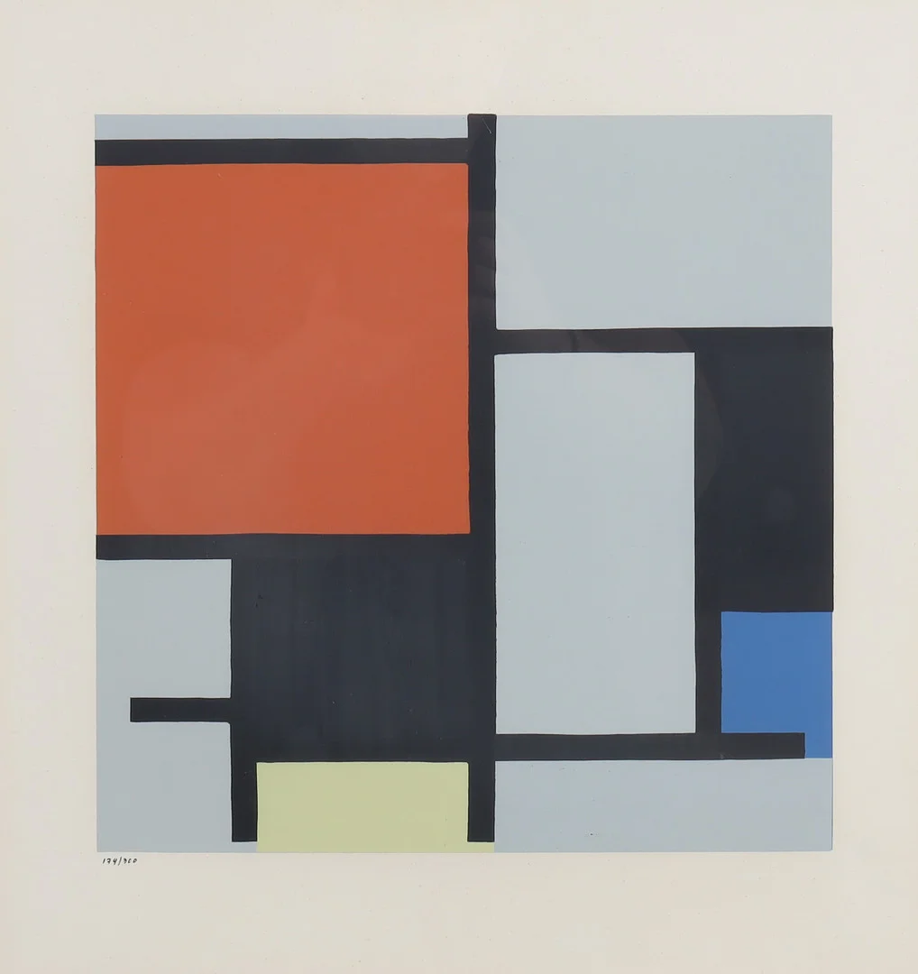 PIET MONDRIAN. efter, serigrafi, komposition, numrerad 174/300, osignerad. — Engravings & Prints — Stockholms Auktionsverk Helsingborg