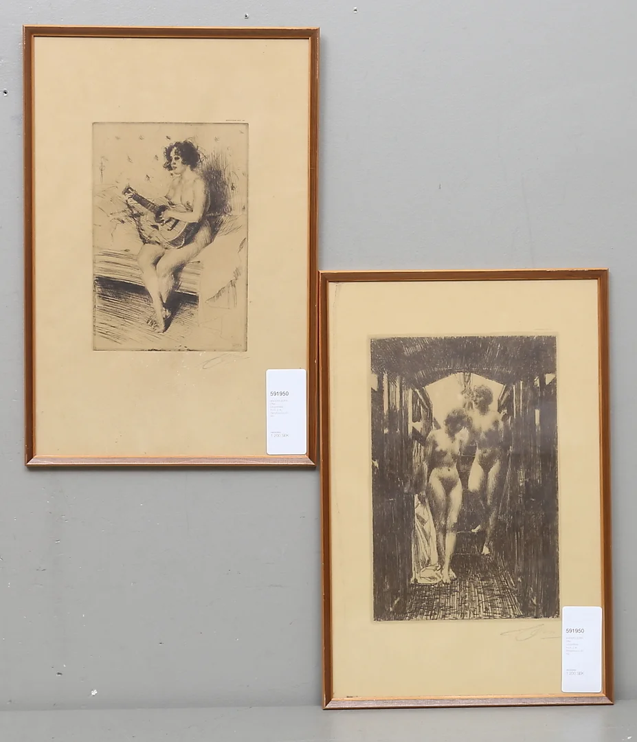 ANDERS ZORN. EFTER. Litografiska tryck, 2 st, Bengtssons Lito AB. — Engravings & Prints — Gomér & Andersson Linköping