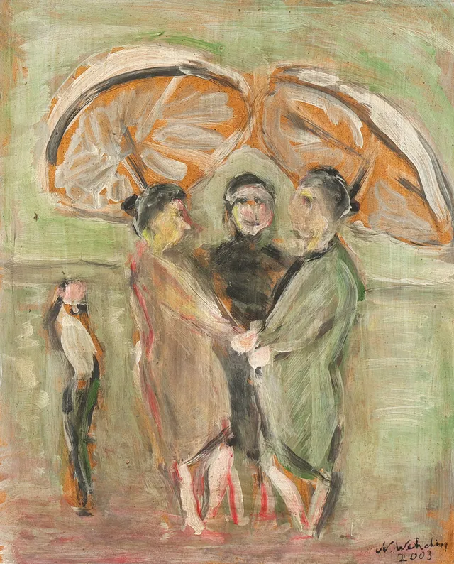 UBEKENDT KUNSTNER. Figurmotiv, olie på plade, signeret, dateret 2003.