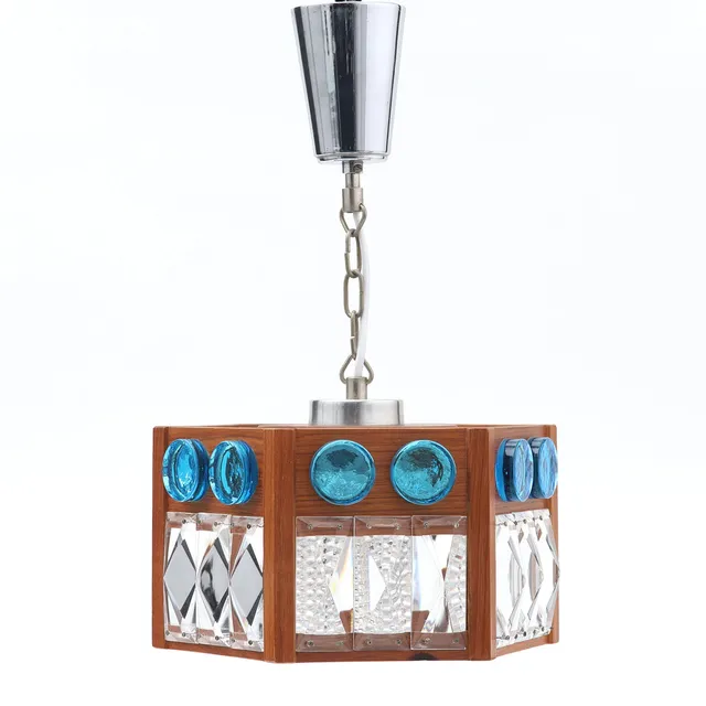 TAKLAMPA, teak / glas, 1900-talets andra hälft.