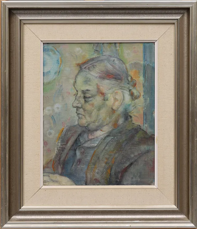 EMIL  OLSSON. Porträtt av konstnärens mor, olja på uppfodrad duk, osignerad.