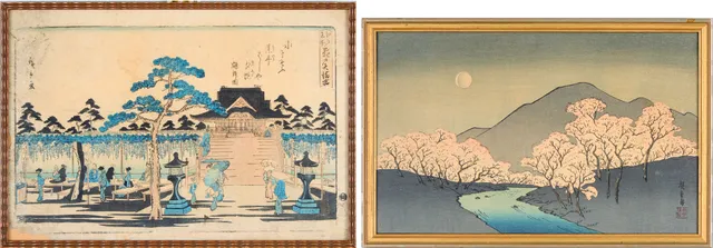 UTAGAWA HIROSHIGE. EFTER. Japanska träsnitt, 2 st.