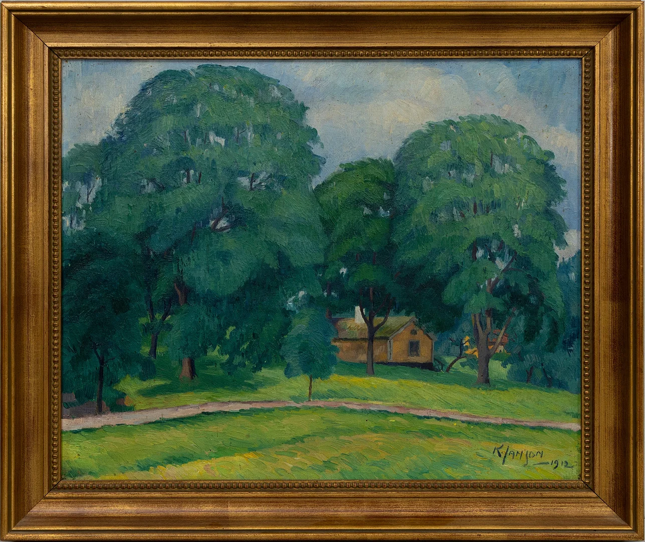 KNUT JANSON (1882-1966). Hus i parlandskap, olja på duk, signerad K Janson och daterad, 1912. — Paintings — Auktionshuset Kolonn