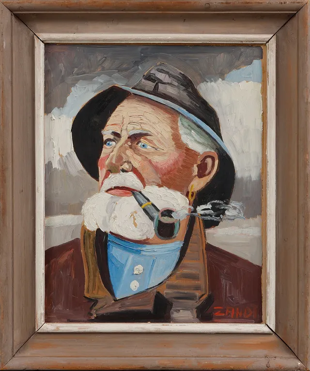 GUSTAF BÖRTNER ZANDT. Olja på pannå, Fiskargubbe, signerad Zandt.