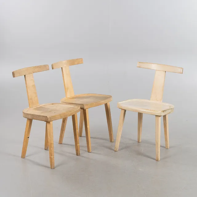 OLAVI HÄNNINEN. Stolar, 3 stycken, "Juha", (T-stolen), Huonekalu Mikko Nupponen, formgiven 1958.
