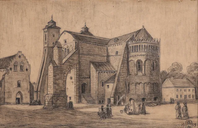 ANDERS NILSSON. LUNDS DOMKYRKA, KOPIA AV "ÉGLISE DE LUND, SUÈDE" AV AUGUSTE MAYER.