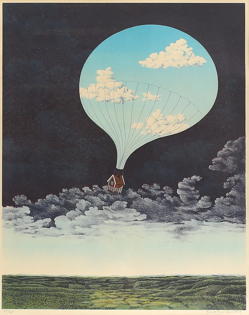 BENGT NORDENBORG. Färglitografi, luftballong, signerad och numrerad 85/310. — Engravings & Prints — RA Auktionsverket Norrköping