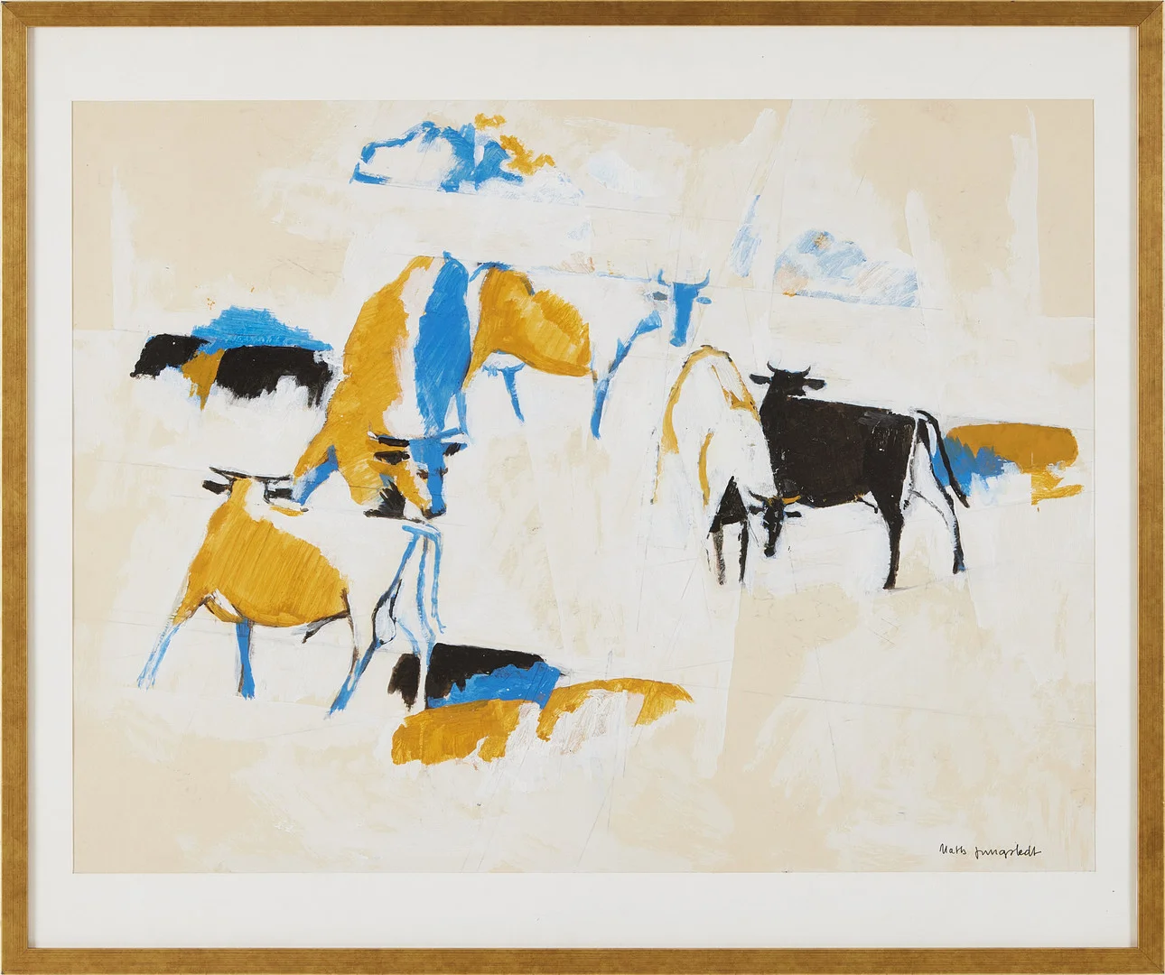 MATTS JUNGSTEDT. "Husdjur" Skiss till sgraffito i Ullshus, Ultuna SLU, signerad och daterad a tergo, akryl. — Paintings — Stockholms Auktionsverk Magasin 5