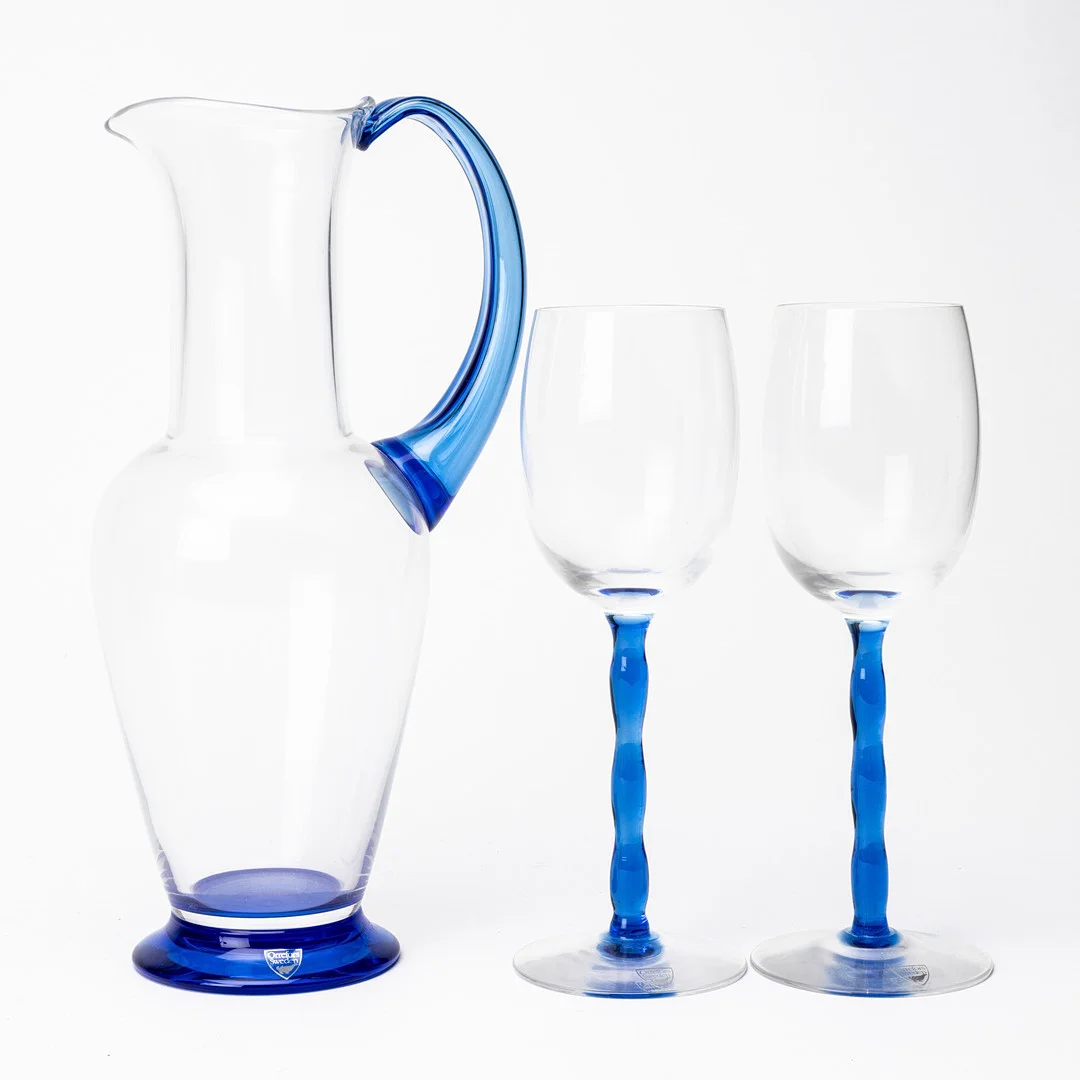 GUNNAR CYRÉN. Servisdelar, 3 st, "Nobel", formgiven 1991, etikettmärkta, Orrefors. — Utility glass — Auktionshuset Kolonn