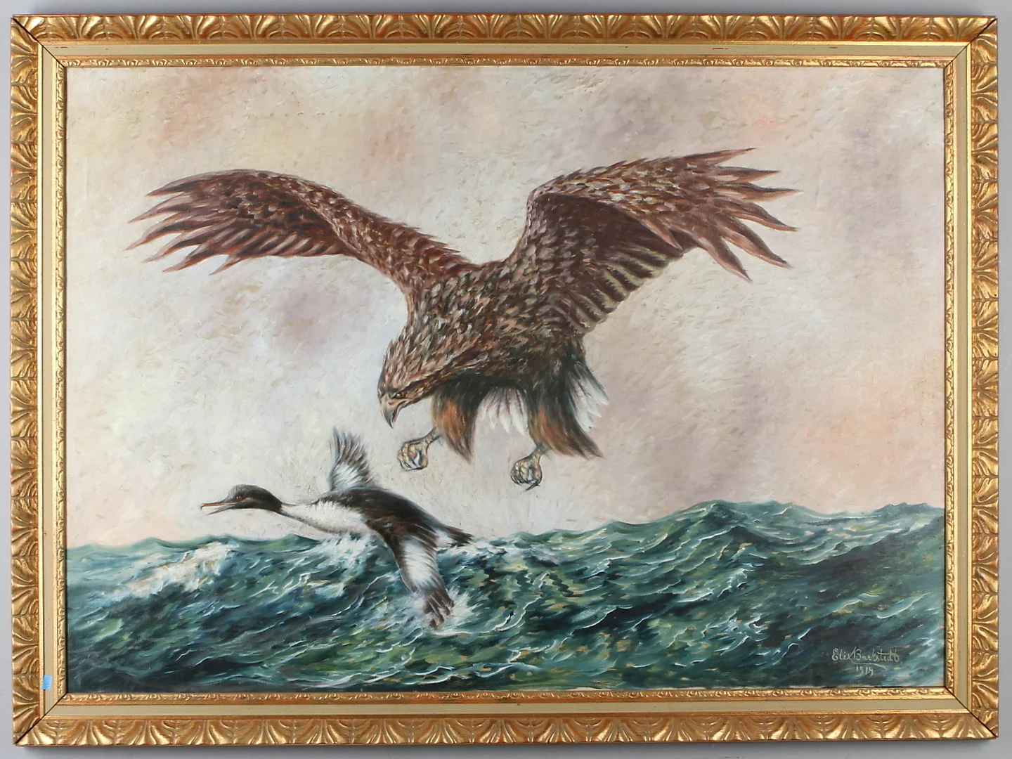 ELIS BARKSTEDT. Rovfågel på jakt, olja på duk, signerad samt daterad 1919. — Paintings — Auktionshuset Kolonn