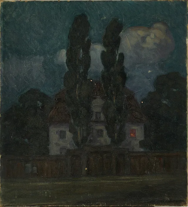 NILS ASPLUND (1874-1958). Villa med popplar, signerad, olja på duk.