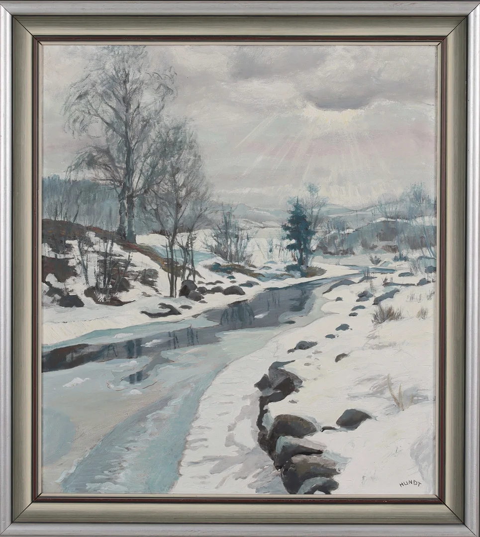 WILHELM HUNDT. Vinterån, olja på duk, signerad. — Paintings — Stadsauktion Sundsvall