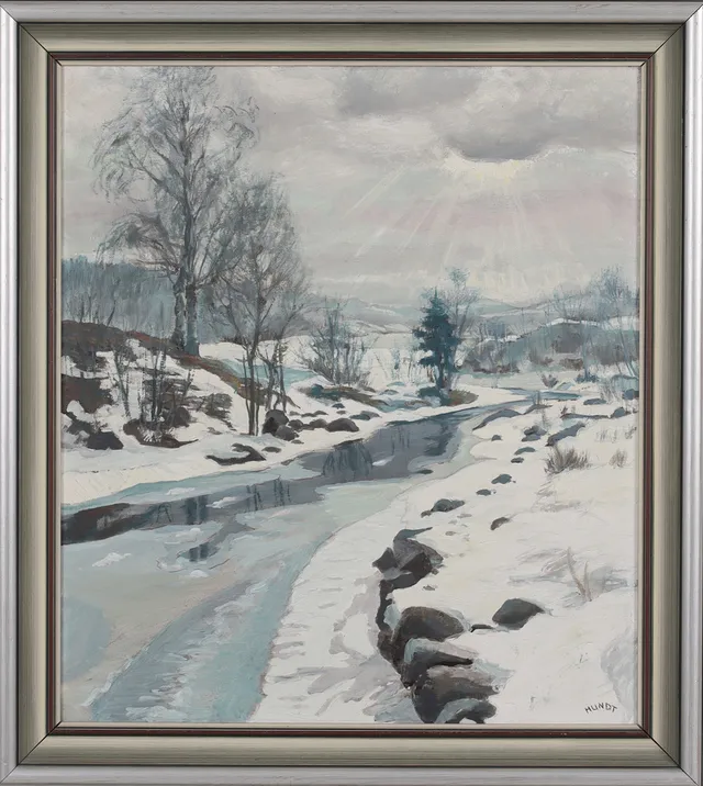WILHELM HUNDT. Vinterån, olja på duk, signerad.