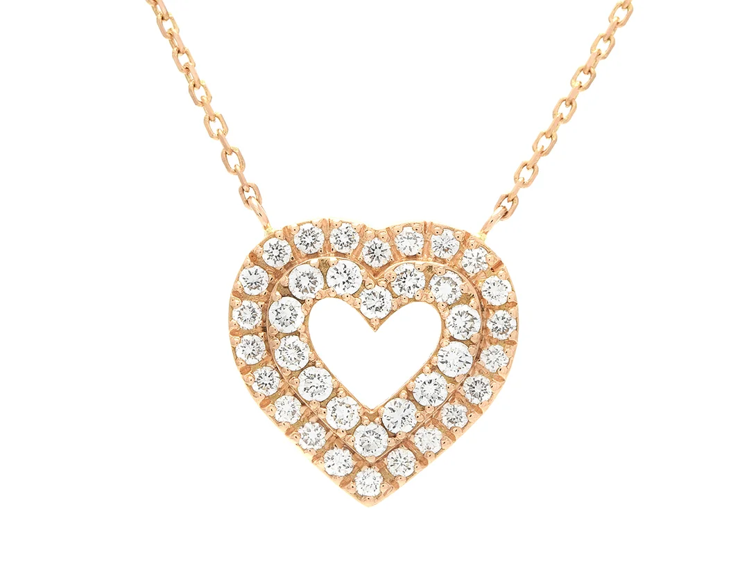 COLLIER, 18K roséguld, 37 briljantslipade diamanter ca 0,61 ctv, ca TW-W/VVS-VS, hjärta, längd 40-42,5 cm, vikt 3,7 g. — Smycken/Collier — Kaplans
