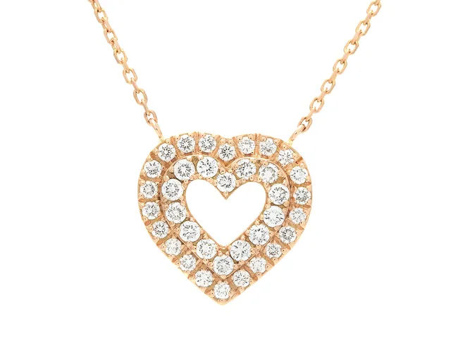 COLLIER, 18K roséguld, 37 briljantslipade diamanter ca 0,61 ctv, ca TW-W/VVS-VS, hjärta, längd 40-42,5 cm, vikt 3,7 g.