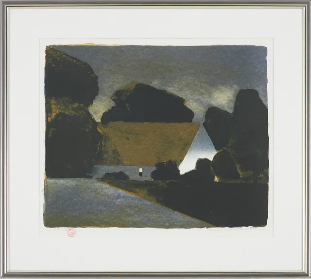 GUNNAR LARSON. komposition, färglitografi, signerad, numrerad 33/99, sigillmärkt.