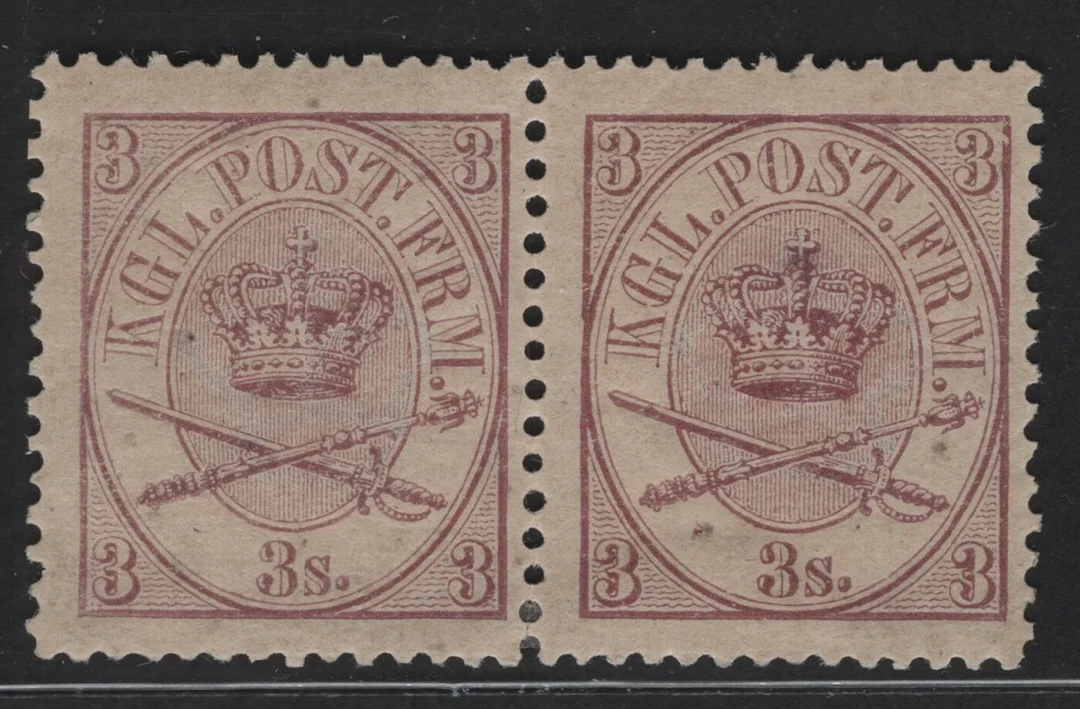 DENMARK: AFA 12. 3 sk. Pair piece, lightly hinged. (AFA 1600) — Hobby and collectibles/Stamps — Lauritz