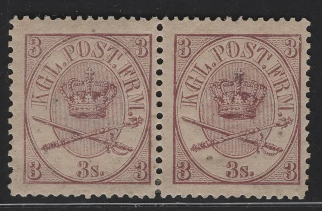 DENMARK: AFA 12. 3 sk. Pair piece, lightly hinged. (AFA 1600)