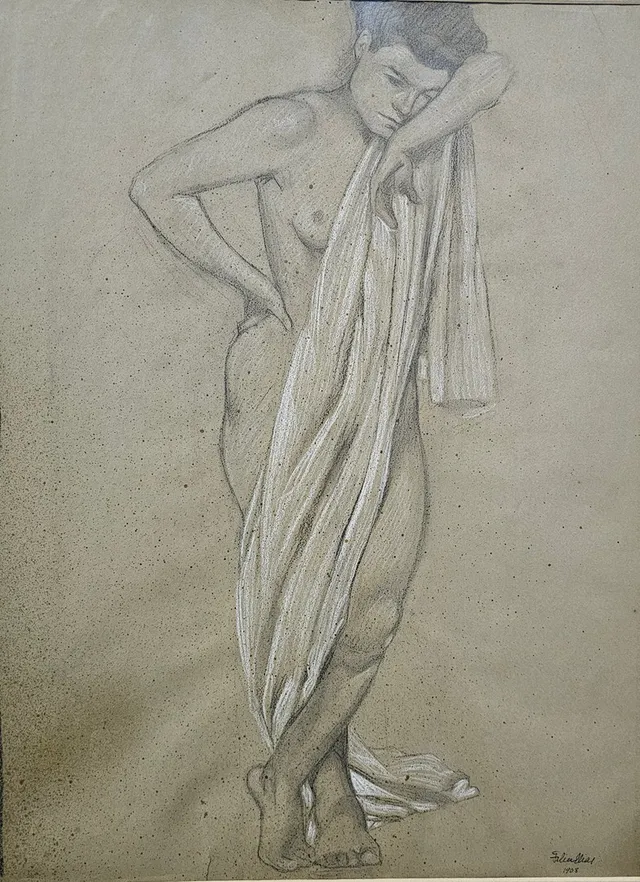 FELIU ELIAS BRACONS, "APA". ACADEMIA. DIBUJO AL CARBÓN Y AL CLARIÓN SOBRE PAPEL.