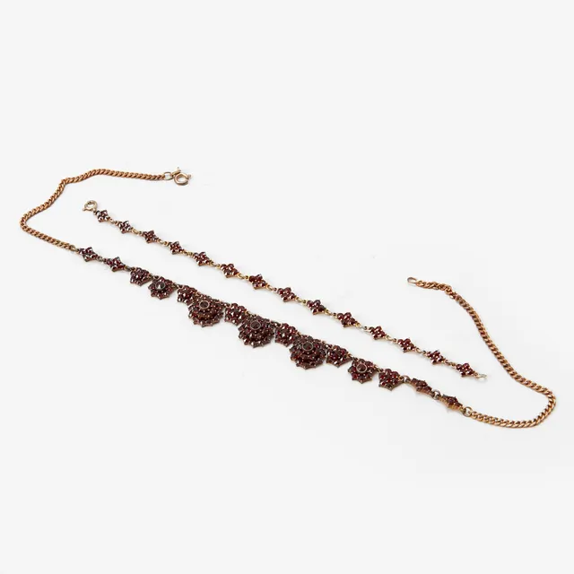 COLLIER & ARMBAND, silver, granater.