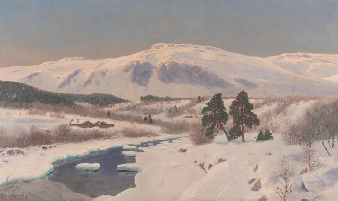 Hansteen, Nils — Vinterlanskap med elv — Kunst/Maleri — Blomqvist