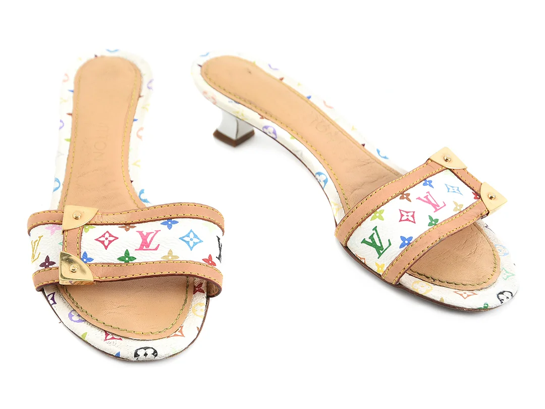 SANDALETT, LOUIS VUITTON, vit monogram multicolour klack 4 cm, stl 35 1/2, skopåsar, kartong. — Kläder/Skor — Kaplans