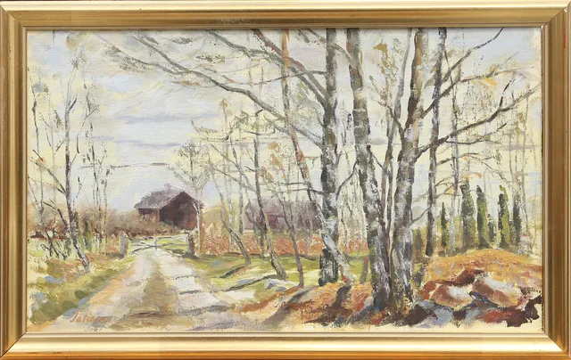 TATIANA KRAUS. OLJA, på pannå, En gård på Öland, signerad.