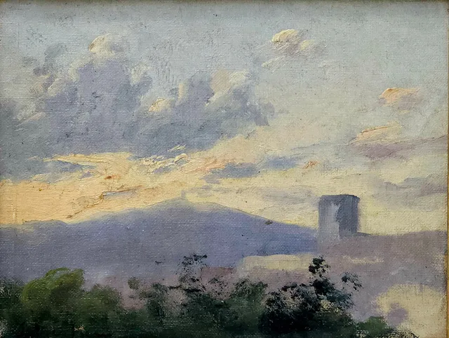 ELISEO MEIFRÉN. ATRIBUIDO. PAISAJE AL ATARDECER. ÓLEO SOBRE LIENZO.