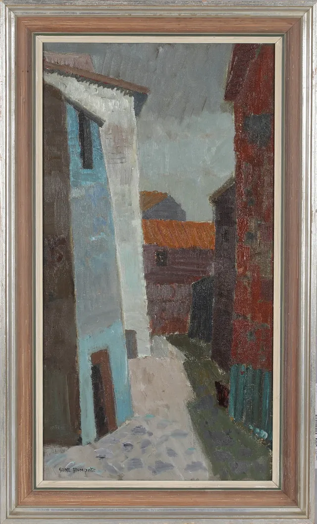 SUNE BLOMQVIST. Bakgata Spanien, olja på duk, signerad.