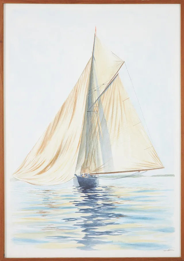 TORE PALM. segelbåt, akvarell, signerad.