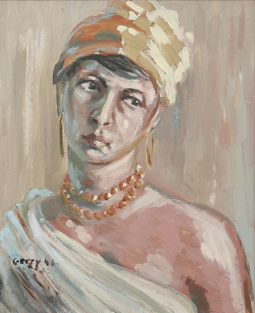 OIDENTIFIERAD KONSTNÄR. Kvinnoporträtt, olja på pannå, otydligt signerad. — Paintings — Auktionshuset Thelin & Johansson