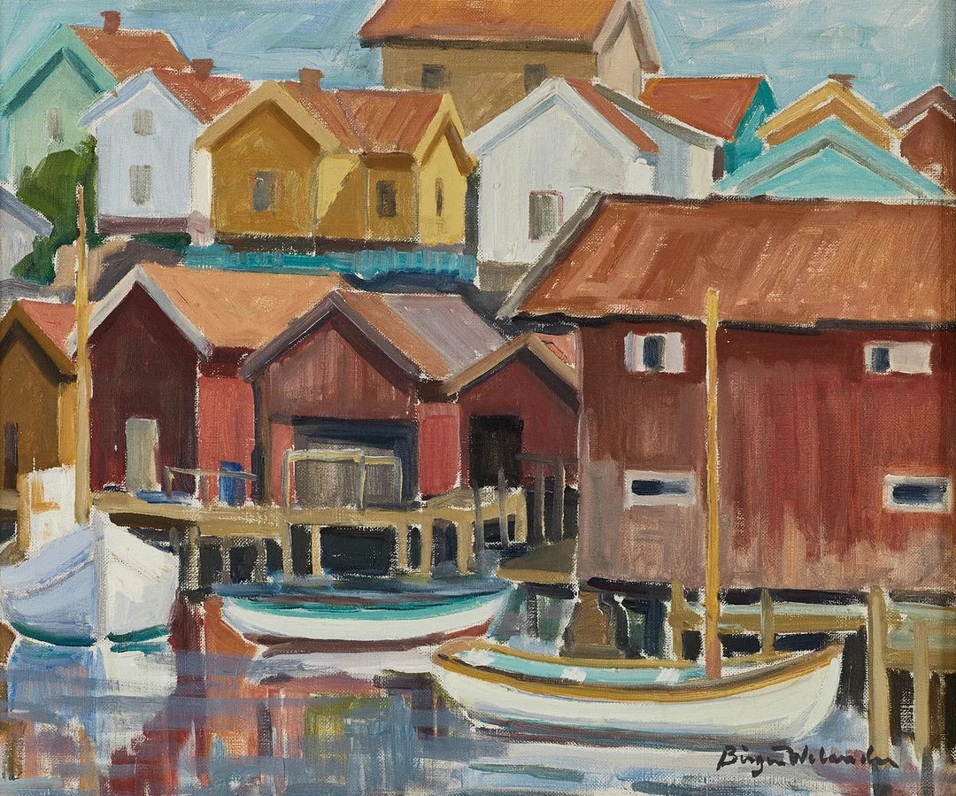BIRGER WELANDER (1916-1985). "Grundsund", signerad, olja på duk. — Paintings — Crafoord Auktioner Stockholm