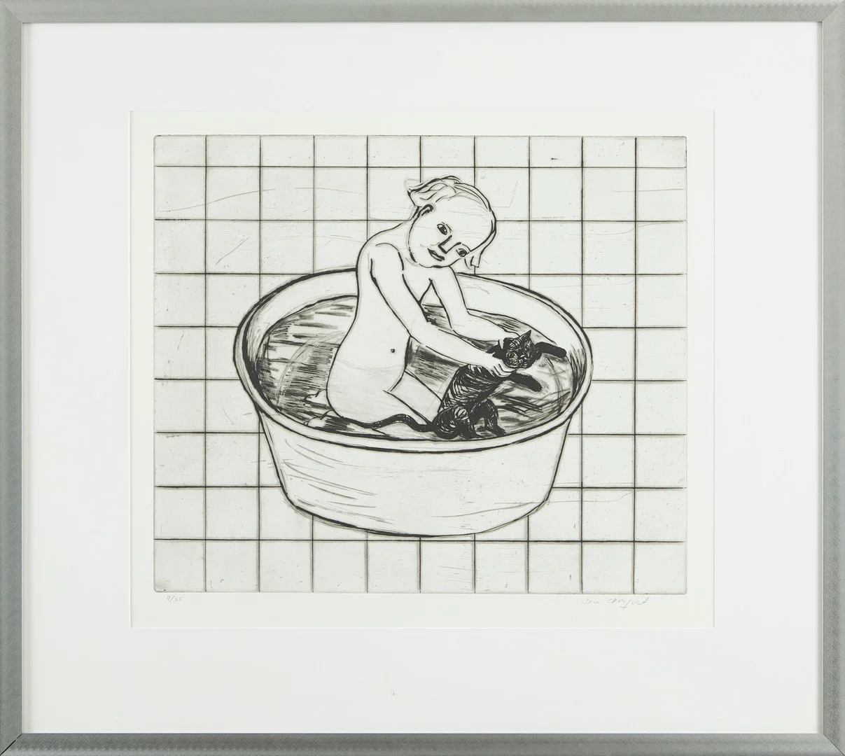 LENA CRONQVIST. Flicka och katt. — Engravings & Prints — Stockholms Auktionsverk Magasin 5