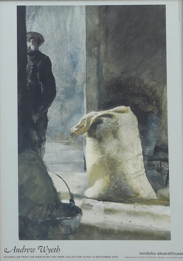 ANDREW WYETH. Utställningsaffisch, offsettryck, Nordiska Akvarellmuseet, 2010.