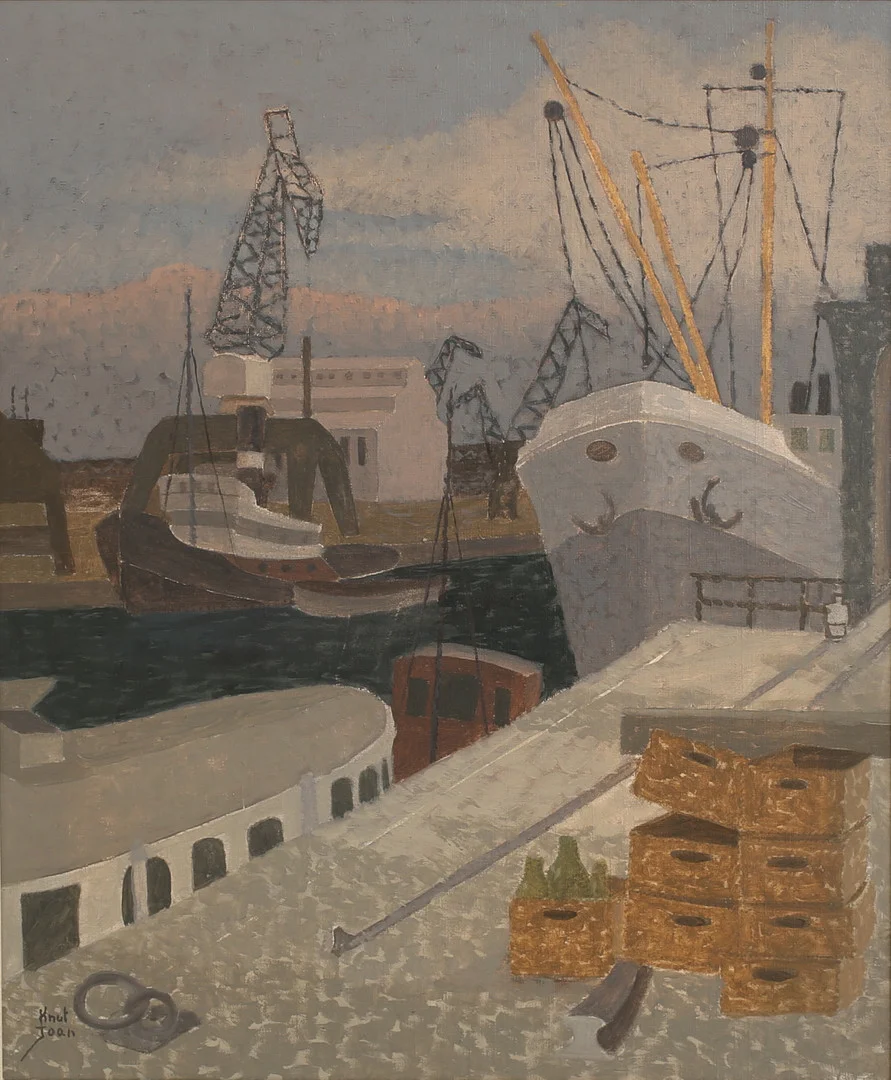 KNUT JOAN. Olja på duk, "Norrköpings hamn", signerad. — Paintings — RA Auktionsverket Norrköping