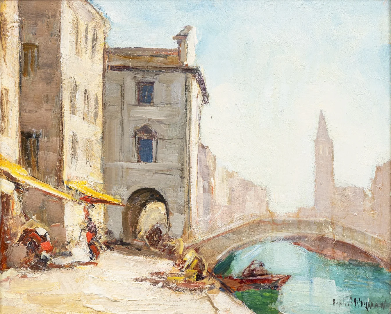 LARS NORRMAN. Motiv från Venedig, olja på pannå, signerad. — Paintings — Garpenhus Auktioner