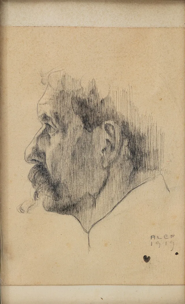 THORWALD ALEF (1896-1974). Porträtt, blandteknik på papper, signerad, daterad 1919.