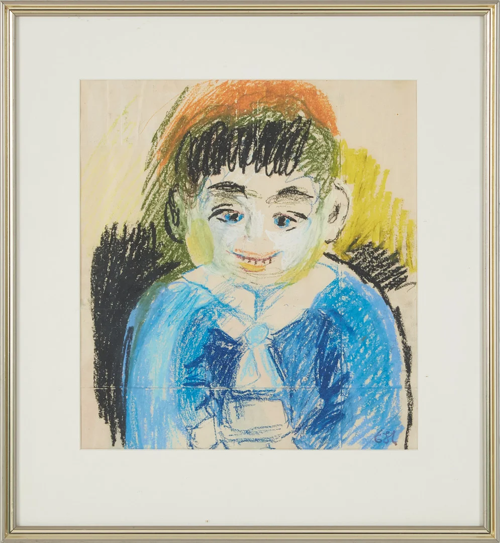 ESTER HENNING. "Svarthårig pojke i sjömanskostym", pastell på papper, monogramsignerad. — Drawings — Stockholms Auktionsverk Magasin 5