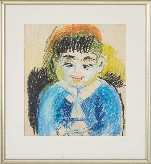 ESTER HENNING. "Svarthårig pojke i sjömanskostym", pastell på papper, monogramsignerad.