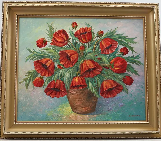 OIDENTIFIERAD KONSTNÄR. Blomsterstilleben, olja på pannå, signerad, 1900-tal.