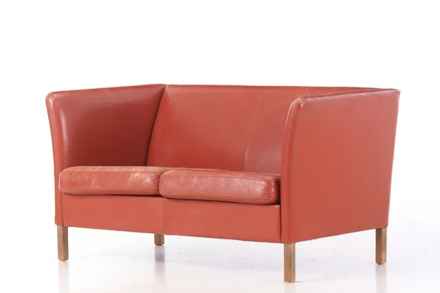 Danish furniture design. Two-person sofa, red leather