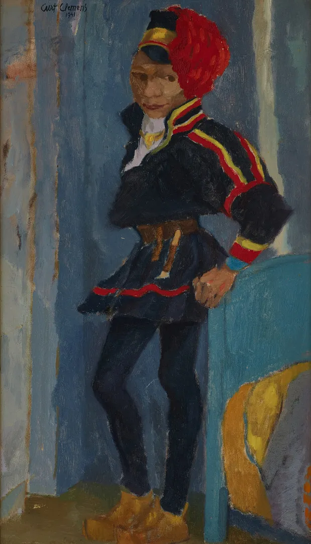 CURT CLEMENS (1911-1947). Samisk gosse, signerad och daterad 1941, olja på pannå.