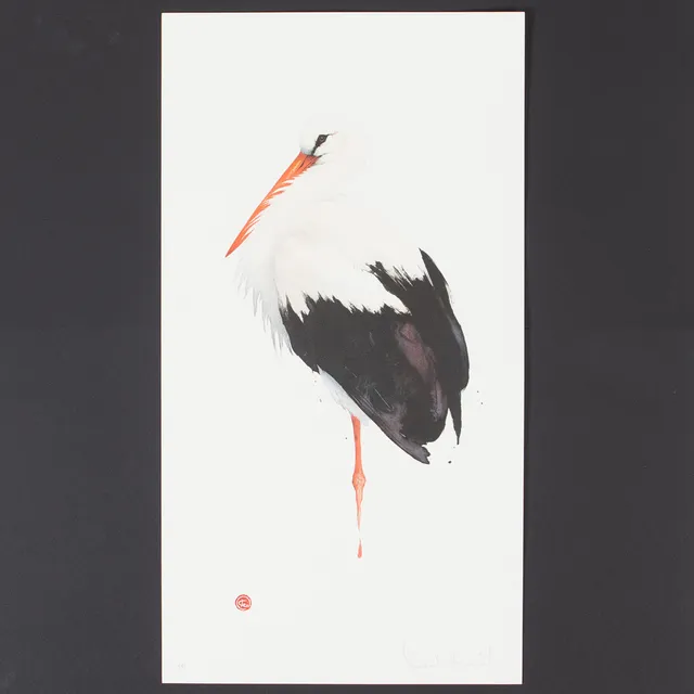 KARL MÅRTENS. Färglitografi, Stork, signerad samt numrerad AP.
