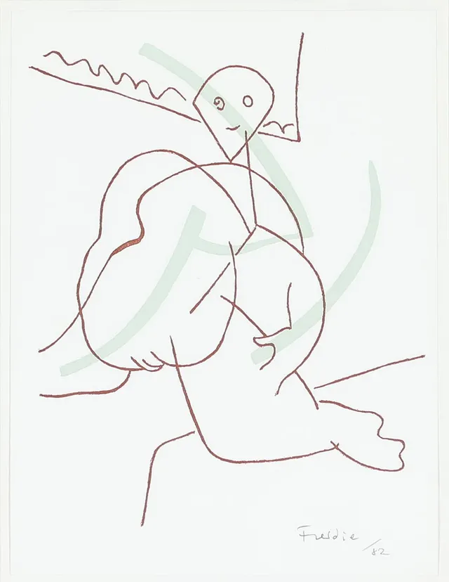 Untitled, 1982. Signed Freddie. Lithograph in colours. Sheet size 24×18 cm.