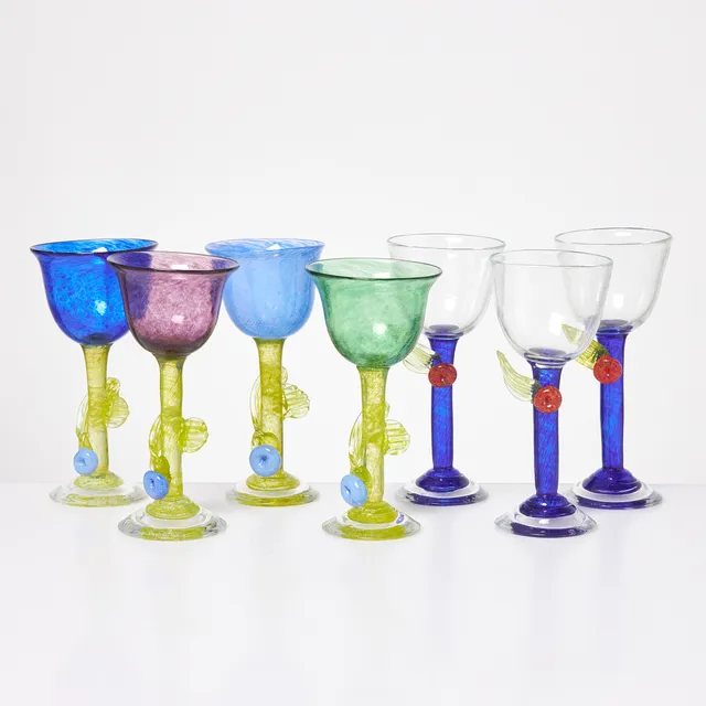 STAFFAN GELLERSTEDT. Pokaler, 7 st, olikfärgat glas, signerade, 1992-96.