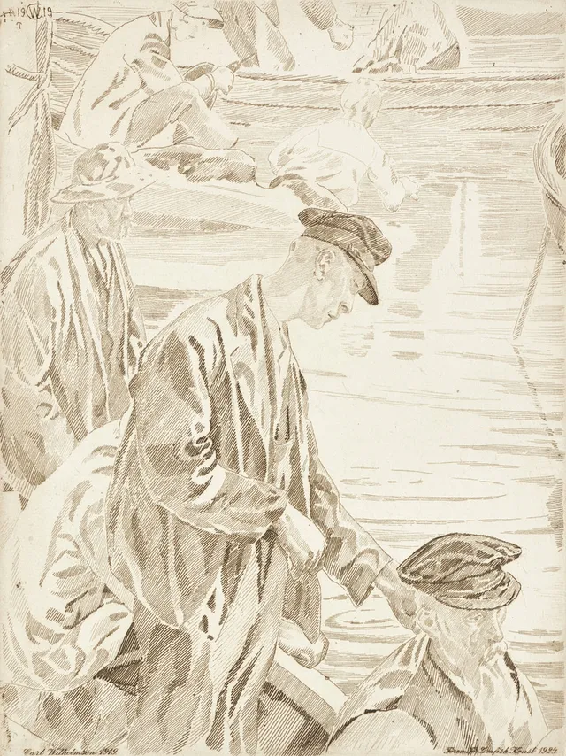 CARL WILHELMSON. "Makrillfiskare", signerad i trycket, etsning, Föreningen för Grafisk Konst, 1924 efter Carl Wilhelmson 1919.