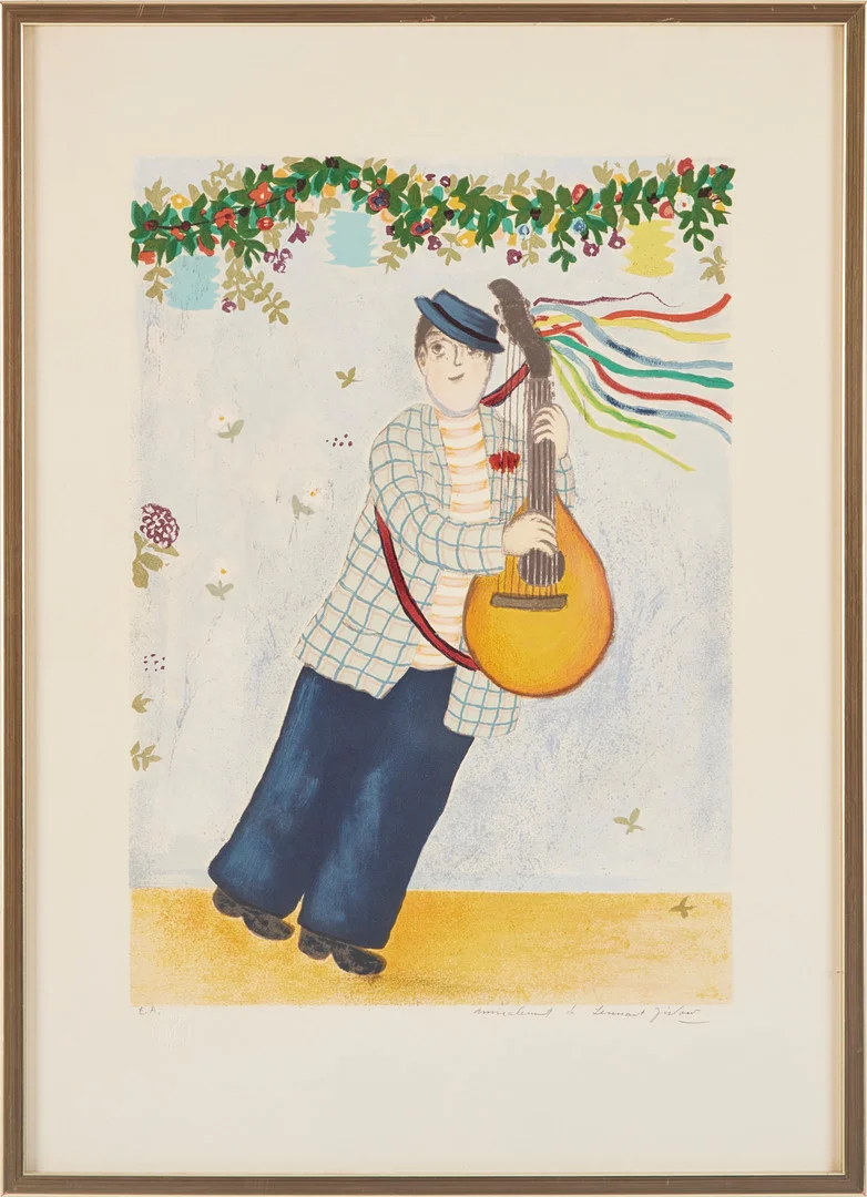LENNART JIRLOW. "Trubaduren", färglitografi, signerad. — Engravings & Prints — Stockholms Auktionsverk Magasin 5