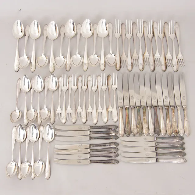 BESTICKUPPSÄTTNING, nysilver, C.G. Hallberg.