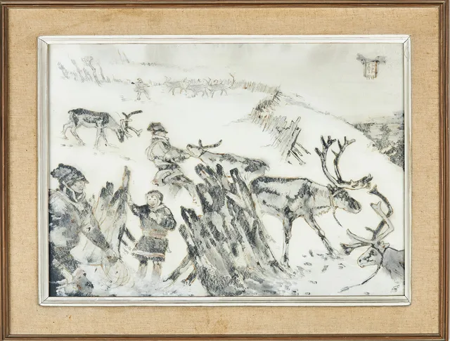 OSSIAN ELGSTRÖM. rendrivning, blandteknik på papper, monogramsignerad samt daterad 1941.