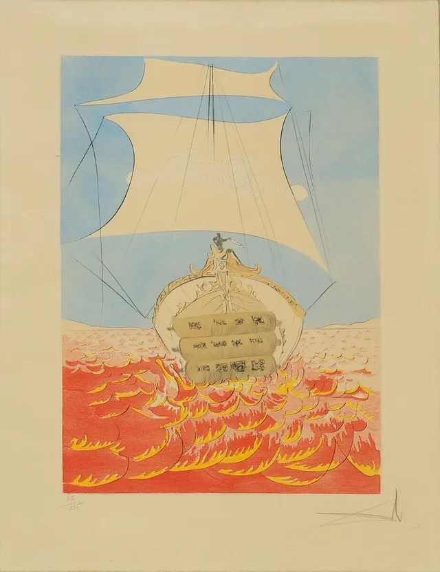 “Naphtali” from the series “Twelve Tribes of Israel”, 1973. Signed Dali 57/195. Drypoint etching with stencil colouring. Sheet size 65.5 × 50.5 cm.